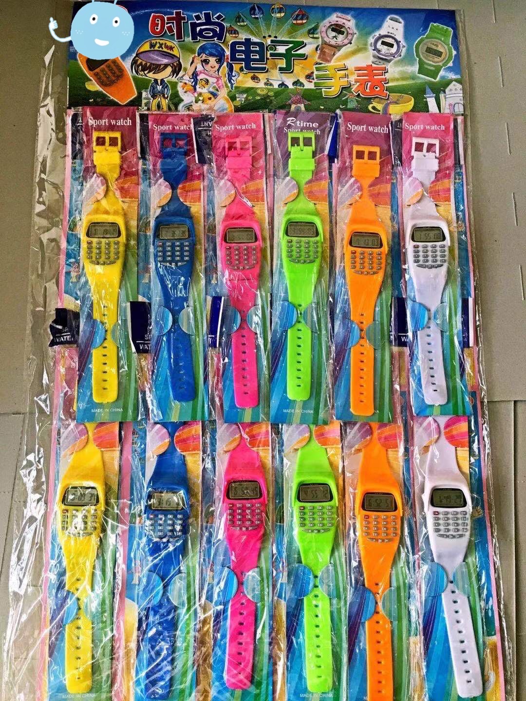 12入吊板学生时尚卡通彩色电子手表灯光夜光驱蚊运动手机手表小礼品赠品白底实物图