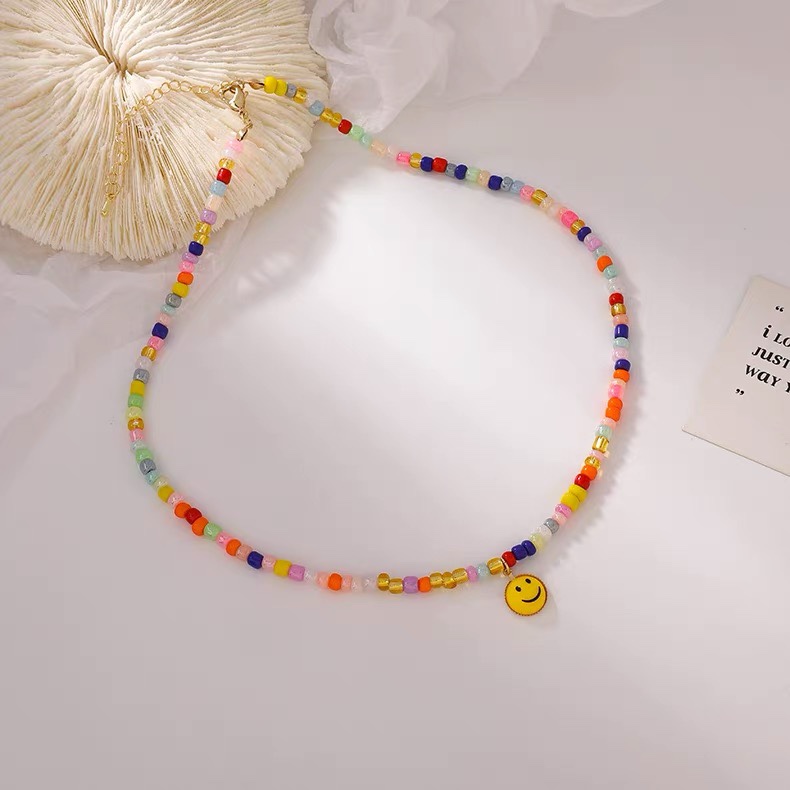Lisa the same smiley beaded necklace niche collarbone chain ins style design sense summer color choker collar