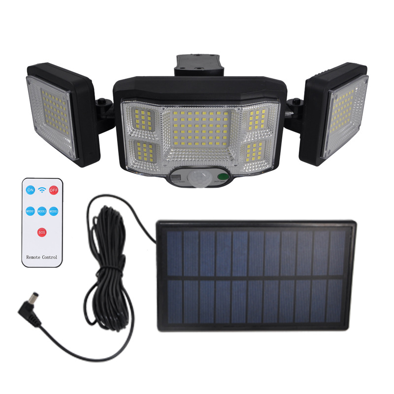 太阳能庭院灯 122LED 192COB 三头灯 防水太阳能感应壁灯细节图