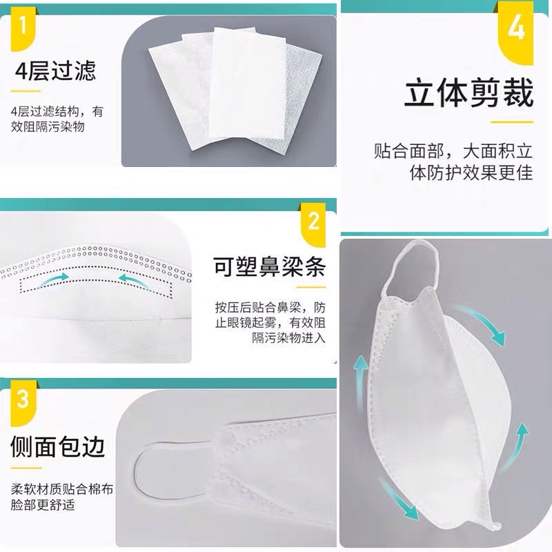kf94 Willow-leaf-shaped mask 3d Stereoscopic fish-mouse-shaped Korean version protective disposable white dust mask [For Export only] Civilian use Specification image