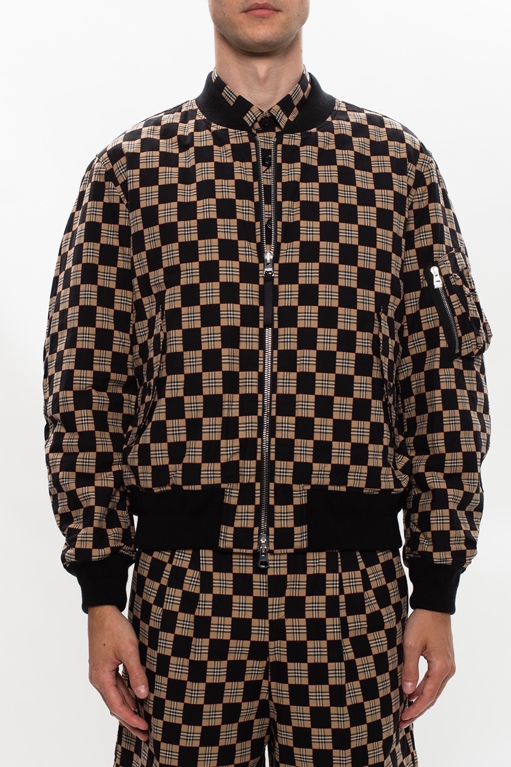 Burberry men's black Checker baseball jacket, size S M L Specification image