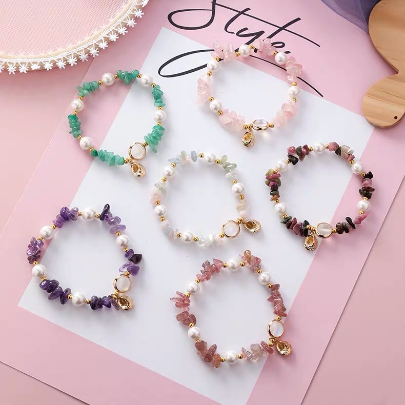 Natural stone crystal beaded bracelet irregular shell pearl hand