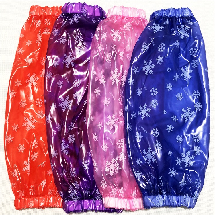 PVC防水袖套成人厨房防污护袖宽松紧雪花图案水产市场女防水套袖