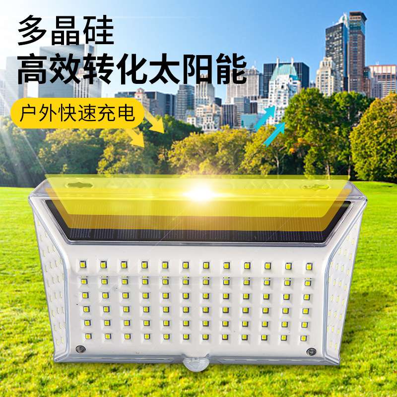 恩佐斯新款142LED太阳能壁灯 庭院四面发光人体感应户外照明路灯细节图