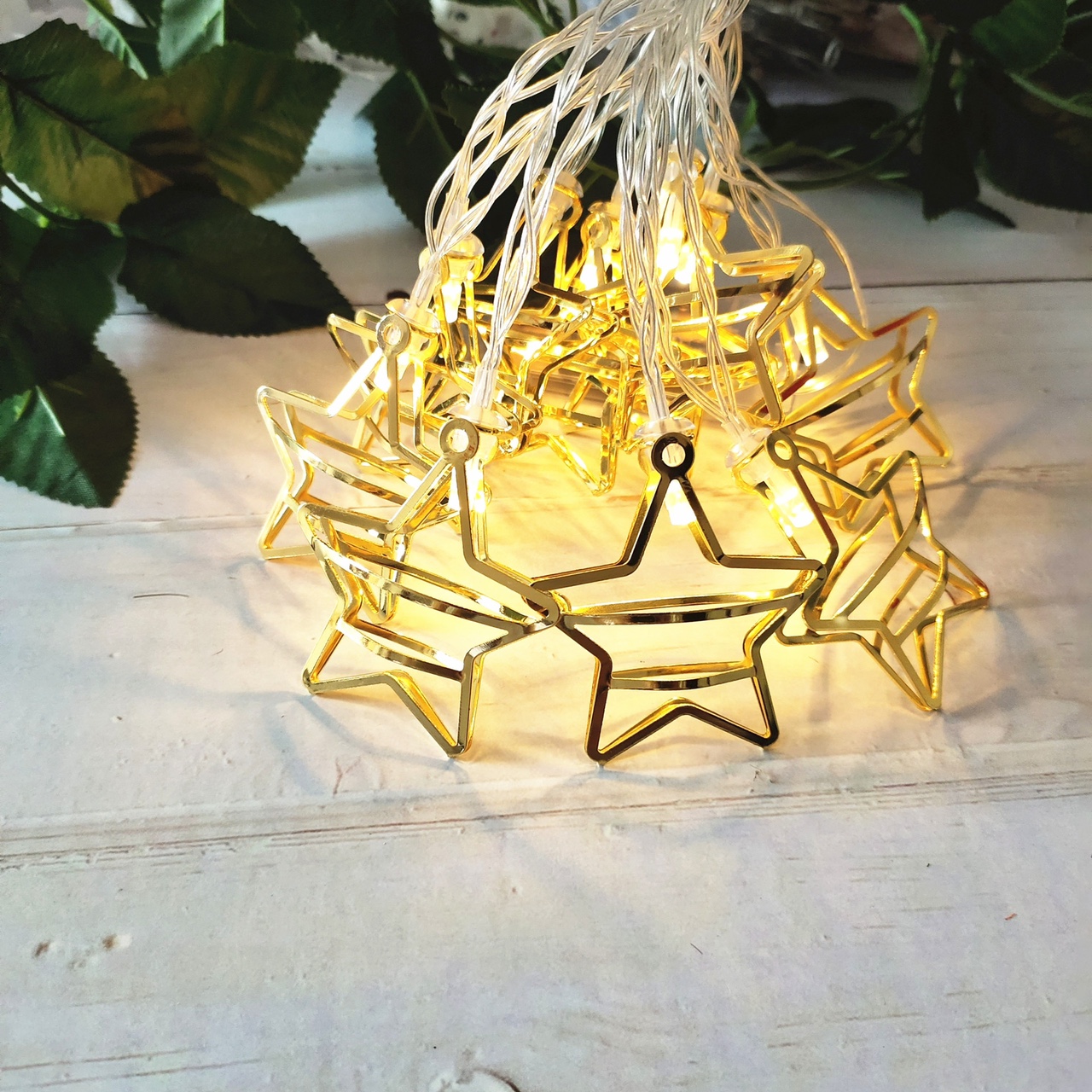 led iron five-pointed star light string Christmas holiday decoration lights cross-border battery box Nordic five-pointed star light string hollow star 3 meters 20 light warm white light battery thumbnail