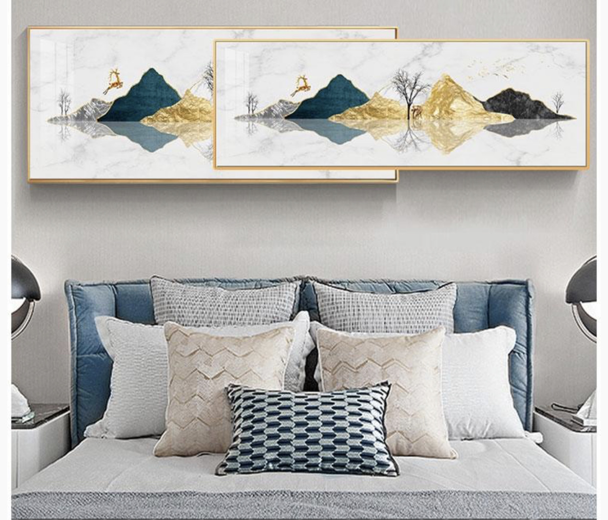 A series of landscape paintings within paintings on crystal porcelain bedside tables detail image 4