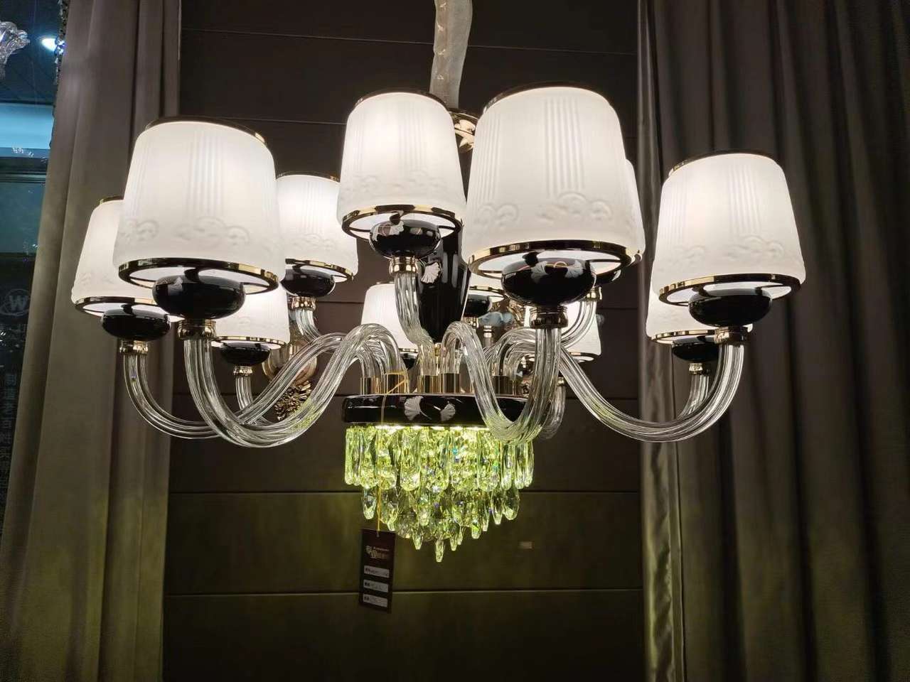 Six simple chandeliers in the living room, dining room and corridor made of crystal glass details Picture