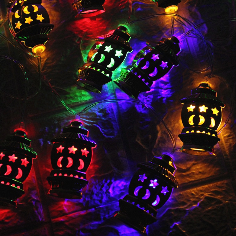 2021 New Iftar festival light string golden iron palace lamp led battery box Festival decorative light palace lamp 2 meters 10 light color photocell