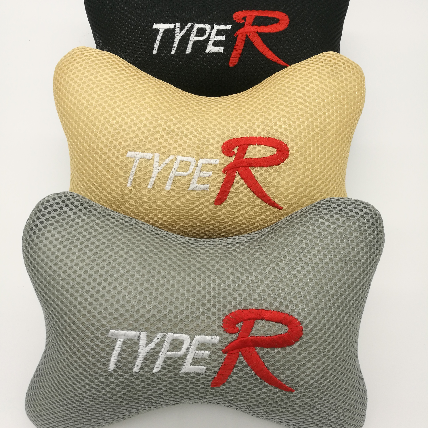 汽车用品 绣花头枕 R字骨头枕 网状型颈枕