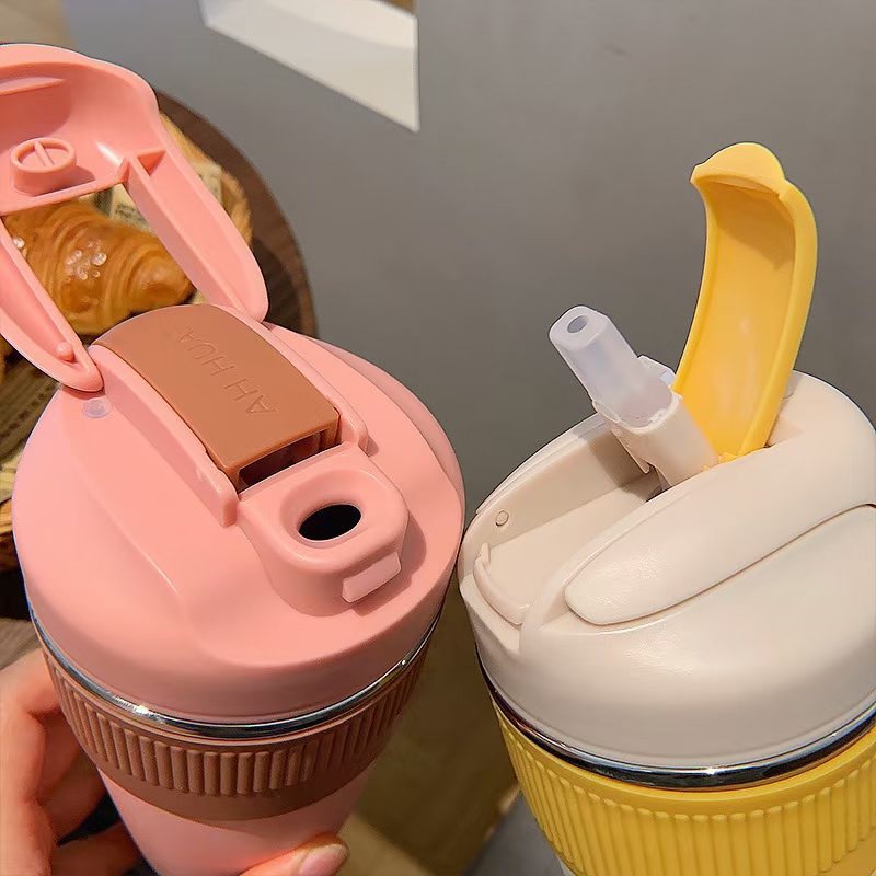 保温奶茶杯小号白底实物图