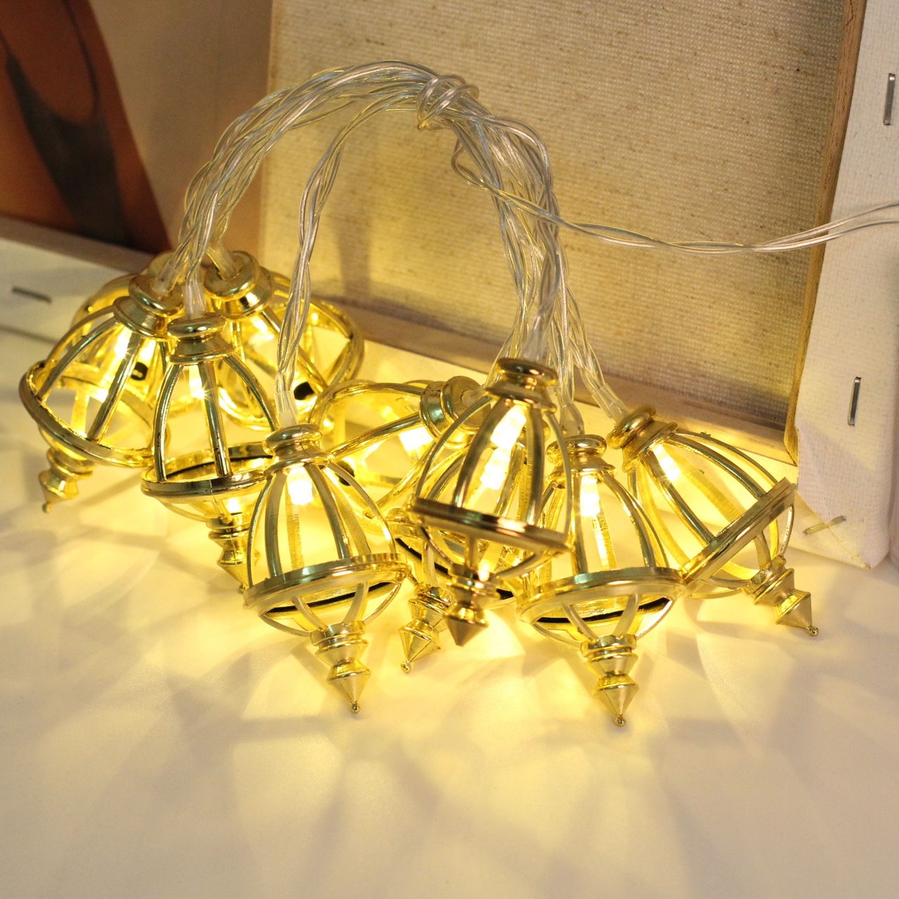 Ramadan lights string Eid al-Fitr Halloween oil lamp battery box led decorative lights manufacturers wholesale stereoscopic street lights 2 meters 10 lamp battery warm white light thumbnail