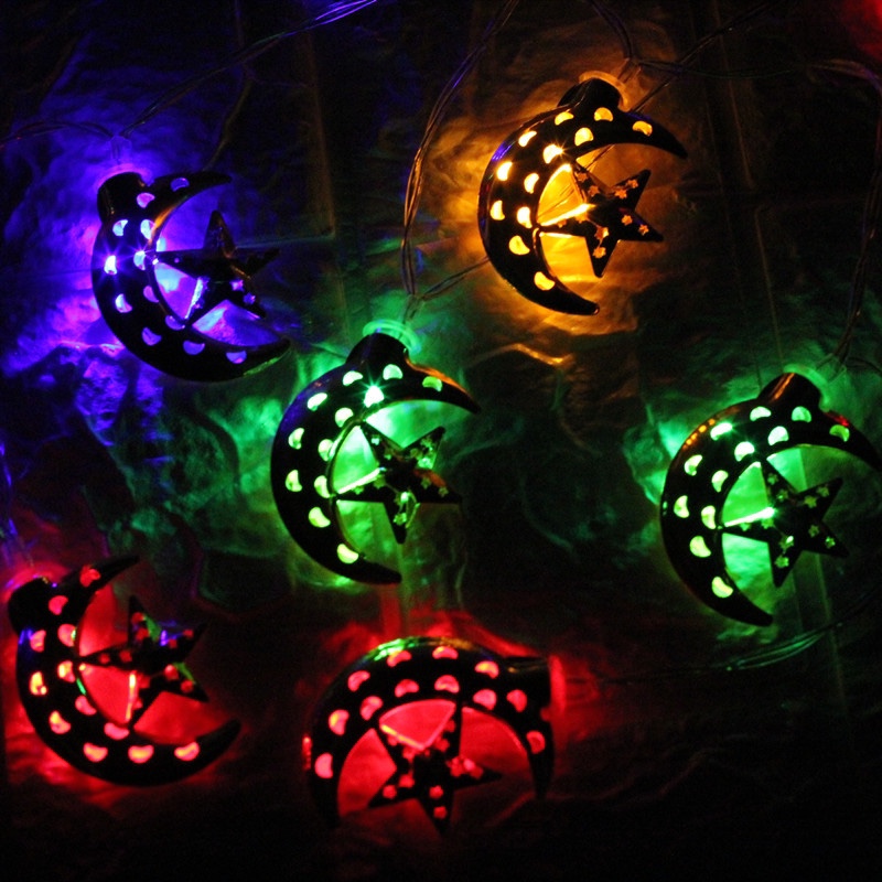 Ramadan battery box LED light string Eid Moon Stars indoor decoration light 3m 20 light battery small star moon color light