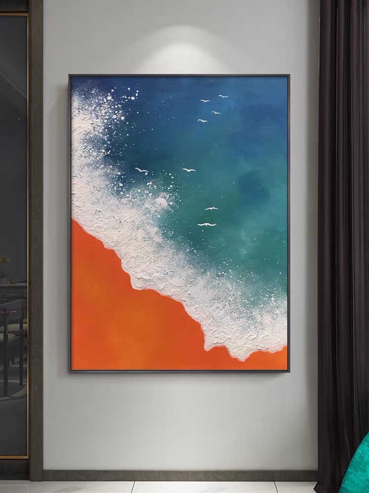Hand-painted oil paintings, abstract sea landscape decorative paintings, entrance hall, living room background wall, modern corridor, light luxury hanging paintings, floor-standing Item Picture