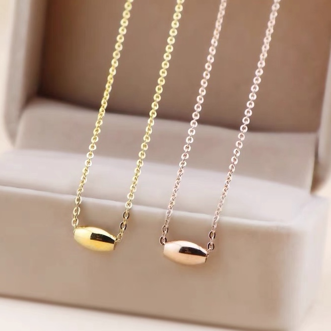 Little gold bead gold beanpea necklace for women Light luxury niche on new titanium steel 18k rose gold bead clavicle chain ins