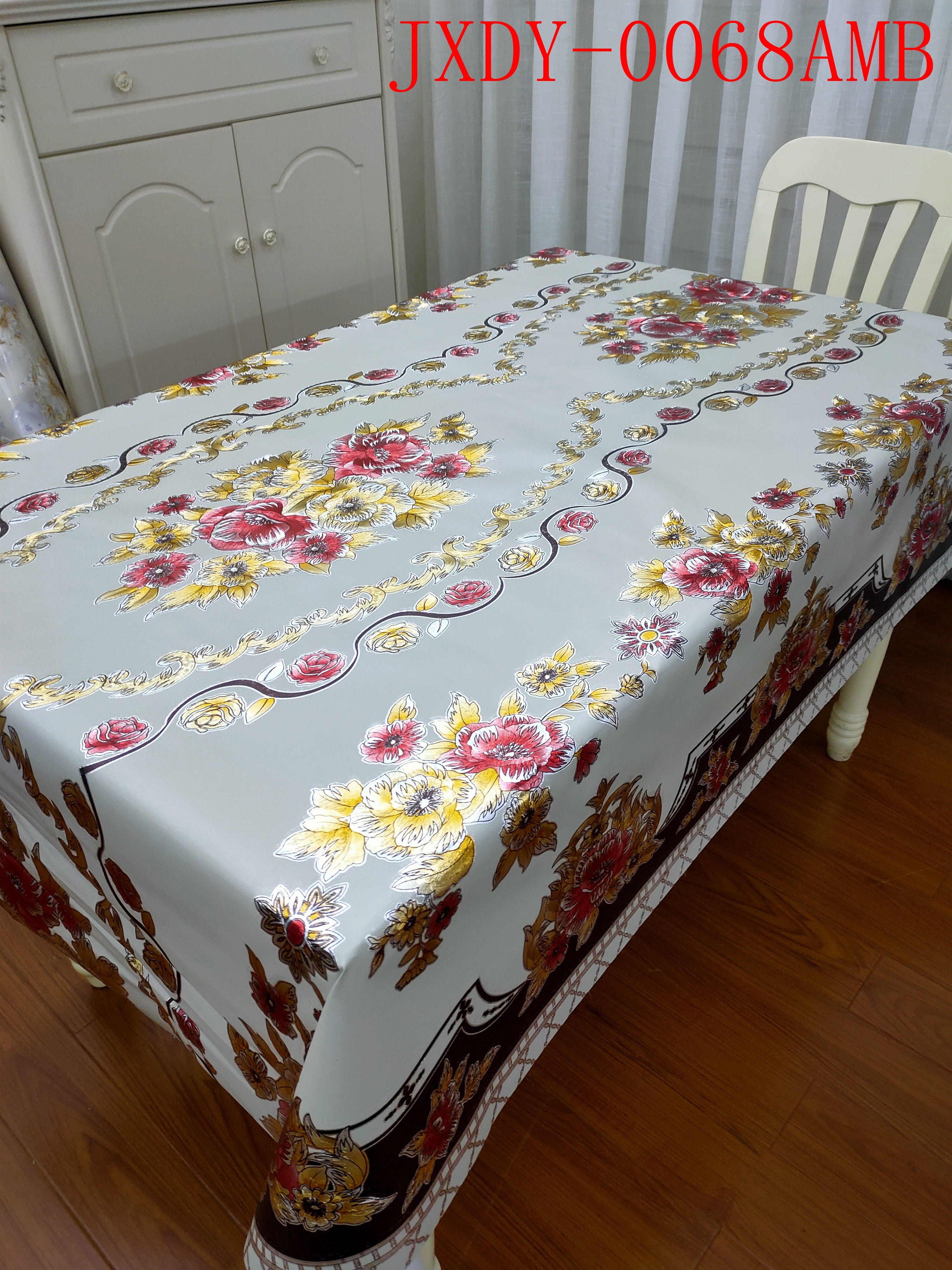 PVC烫金欧式印花台布防水免洗桌布对花桌布餐桌布详情图4