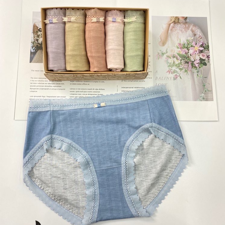Women's cotton thin underwear anti-bacterial breathable bow lace mid-waist little girls women's comfort pants