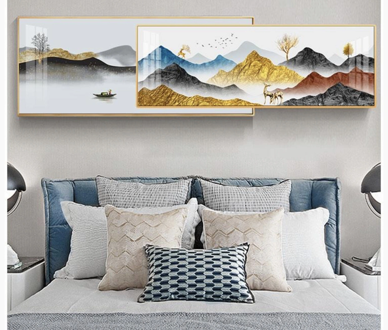 A series of landscape paintings within paintings on crystal porcelain bedside tables detail image 2