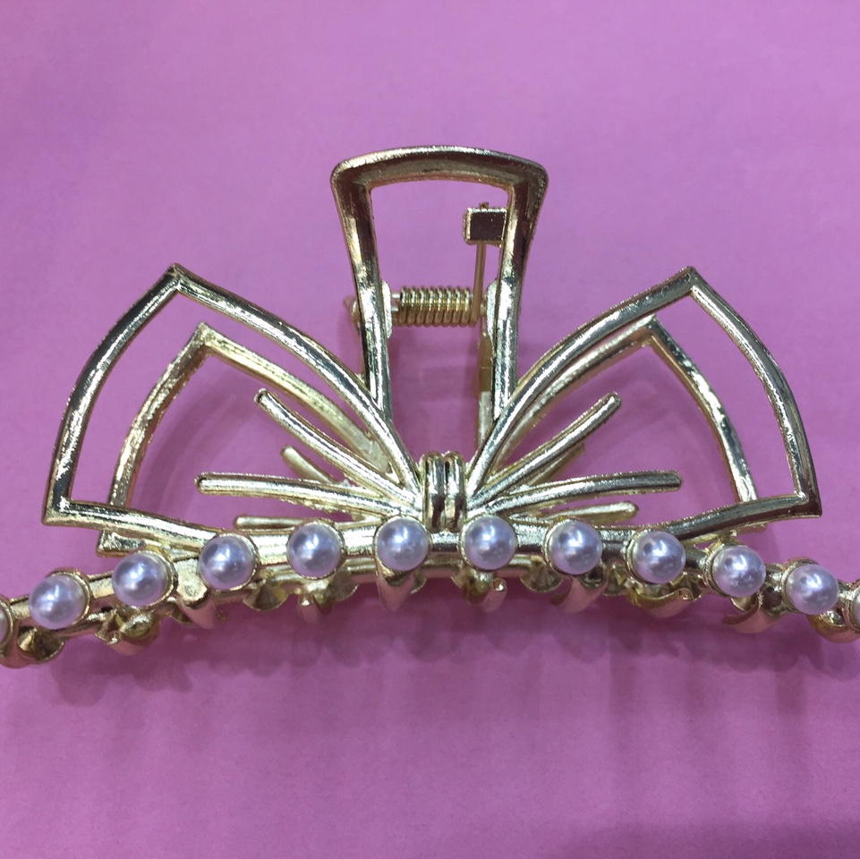 爆款网红合金镂空发顶卷发筒固定卷发筒固定发顶合金蝴蝶带珍珠