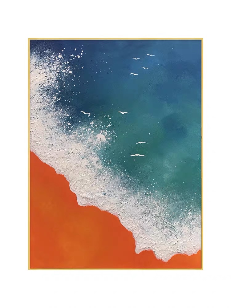 Hand-painted oil paintings, abstract sea landscape decorative paintings, entrance hall, living room background wall, modern corridor, light luxury hanging paintings, floor-standing Application Scenario