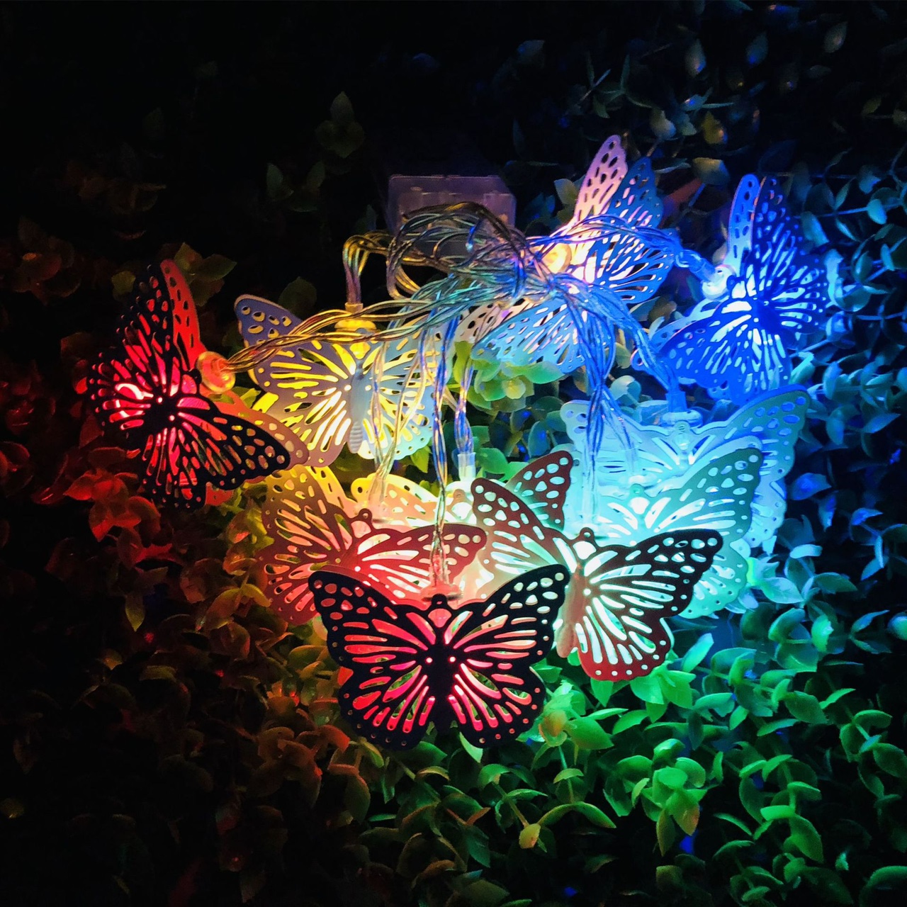 Cross-border LED battery box White butterfly light string Christmas party festive window decoration decorated light pendant 2 m 10 light color photocell model