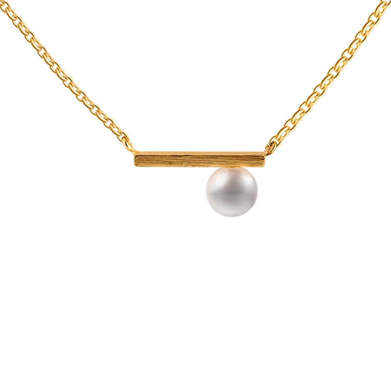 Simple chain necklace female fine gold plated personality ins overlay niche design snake bone chain clavicle chain temperament choker cross bar with Pearl necklace 31