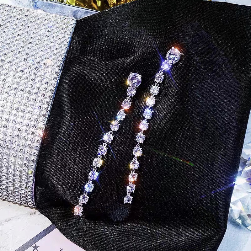 Retro court style zircon fringe long ethnic style sweet girl earrings