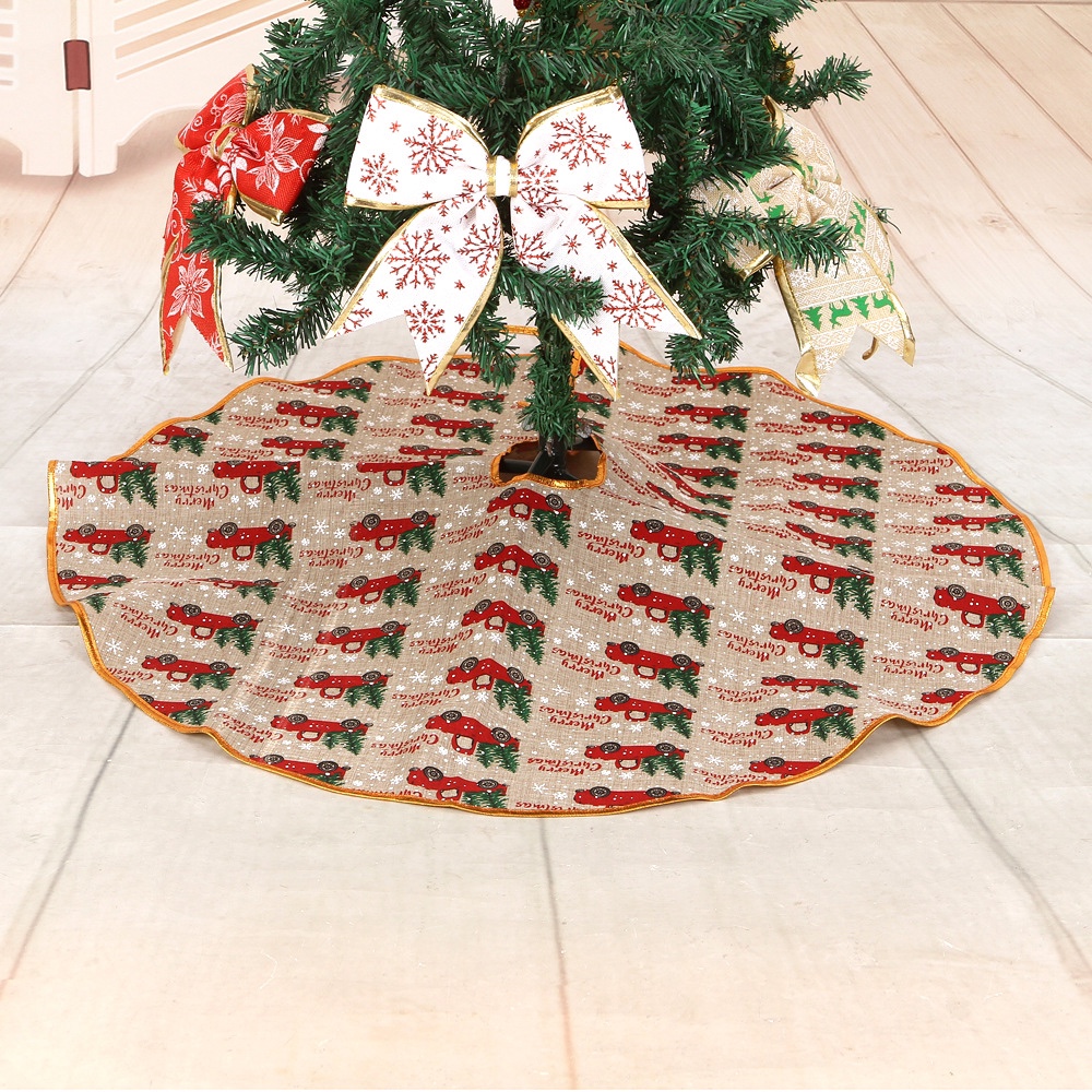 爆款热卖跨境亚马逊圣诞装饰品圣诞树裙圣诞节日装饰品Christmas tree skirt麻布彩色车载树雪人礼物树裙