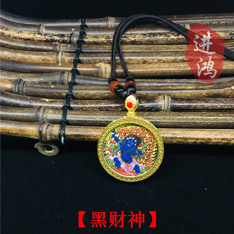Best-selling golden round Thangka pendant necklace, gilded pendant necklace, Black God of Wealth pendant necklace