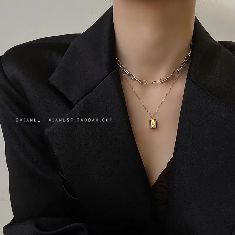 High-grade titanium steel necklace women do not fade color water drop box ins cold wind niche brand collarbone chain tide thumbnail