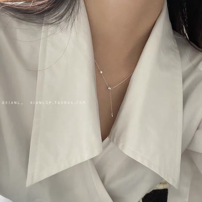 Exquisite and simple temperament pearl necklace 2021 new female ultra-fine light luxury niche silver clavicle chain accessories thumbnail