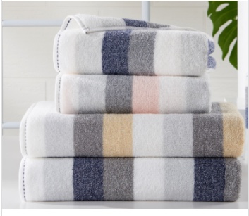 Jieyu all-cotton colored striped thickened and enlarged bath towel, household bath towel with water absorption J1017 Application Scenario
