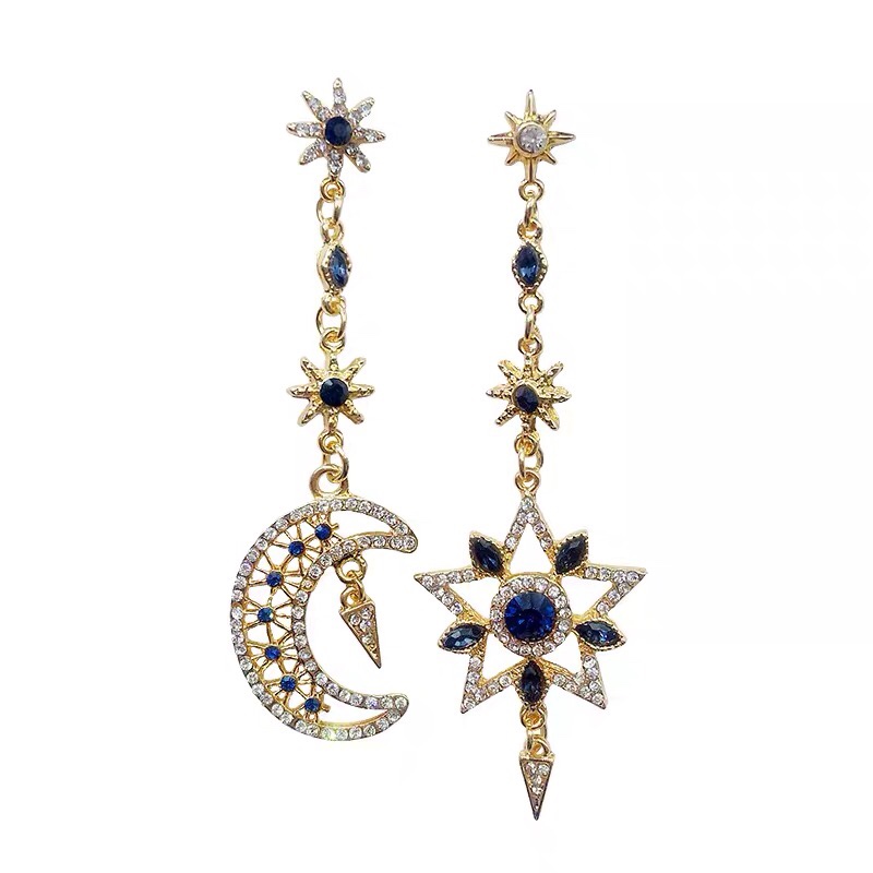 Star with rhinestone sparkle personality temperament network red asymmetrical long earrings