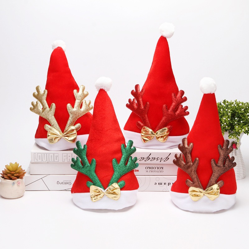 Hot Cross-Border Amazon Christmas Decorations Christmas Hat Christmas Holiday Decorations Christmas Hat Cap Christmas Antlers Christmas Hat Glitter Children's Holiday Dress-Up Pie