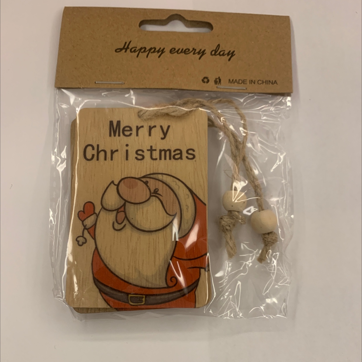 Grey background with color-printed Christmas hemp rope, two strings of natural wood-colored wood beads, one package, gift decoration, wooden 118 detail image 1
