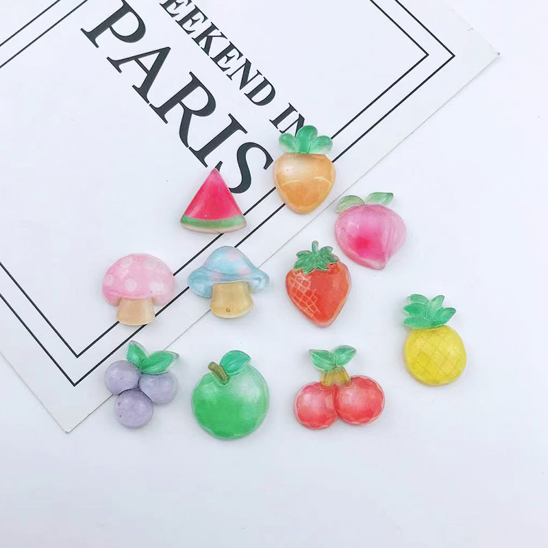 Transparent Resin Fruit Cartoon Cute Plastic Mixed Frosting Resin Patch Diy Fu Bag Animal Flower Fruit Accessories Factory Direct Sales