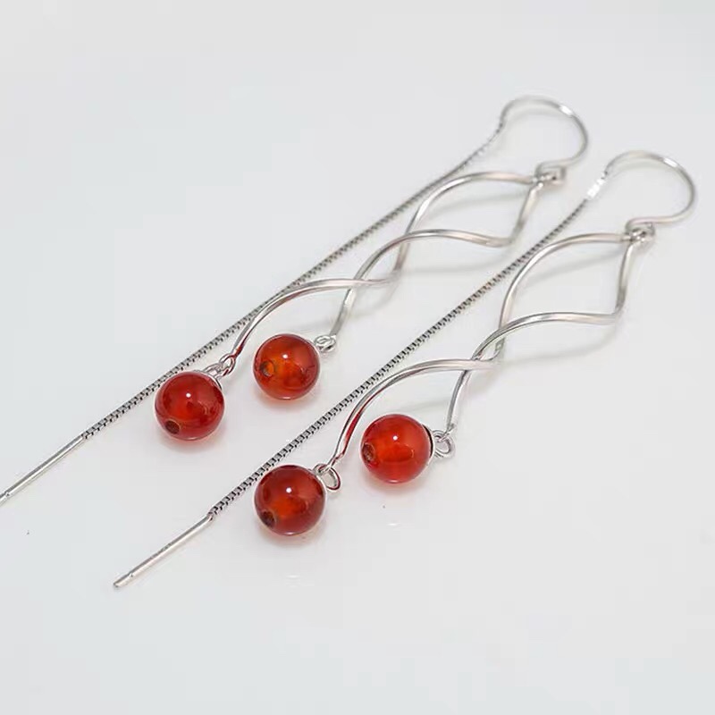 Tassel earrings long temperament super fairy net red agate new tide senior feeling ear line female thumbnail
