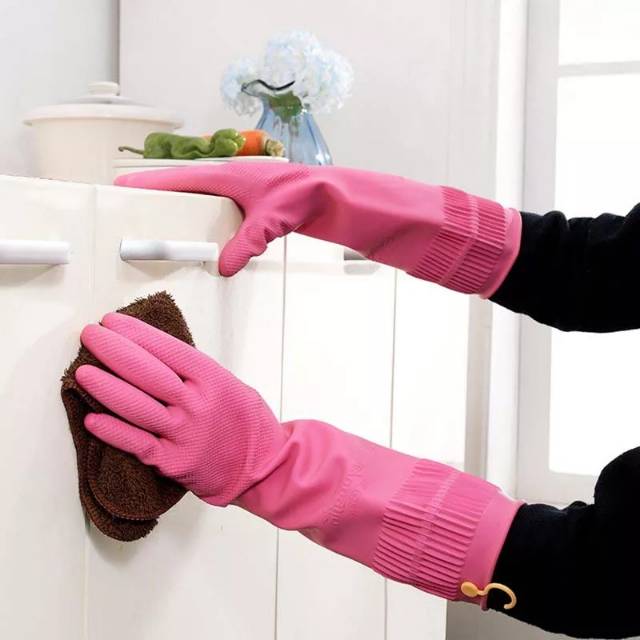 Pu Velvet Inner Gloves Dishwashing Gloves Women's Kitchen Rubber Winter Washing Clothes Warm Waterproof 1079