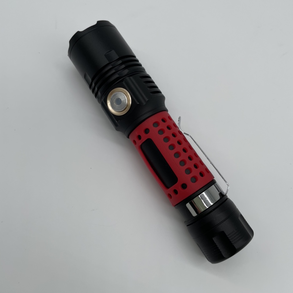 铝合金电筒内置电池USB充电中开关带笔扣T6 XPE