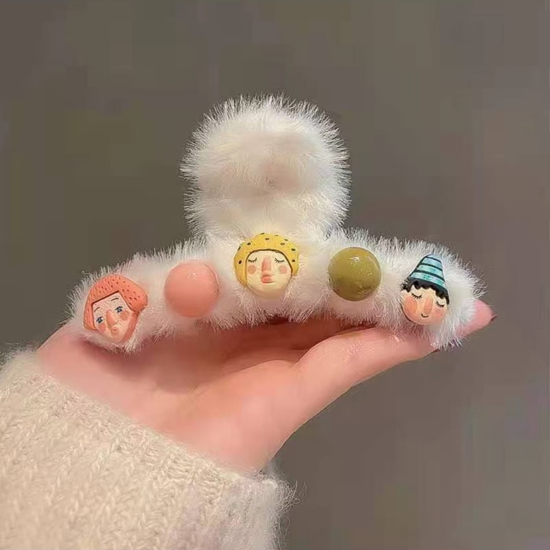 Nuevo diseño de dibujos animados peluche muñeca cara big grip korea east big cabeza bandeja clip de pelo clip de tiburón tarjeta de pelo