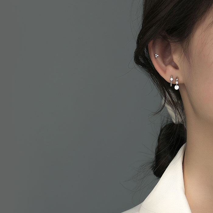 49ins ear piercing small delicate circle ear studs circle silver ear ring ear bone studs ear bone ring anti-allergy ear buckle female