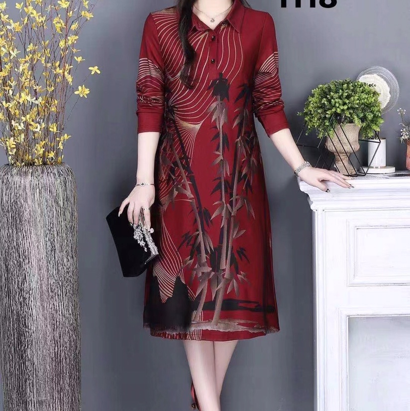 Fashion trend casual comfortable temperament elegant lady red dress