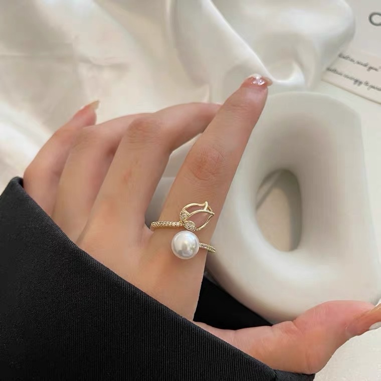 郁金香小众设计锆石戒指女轻奢时尚开口可调节指环精致个性食指戒细节图