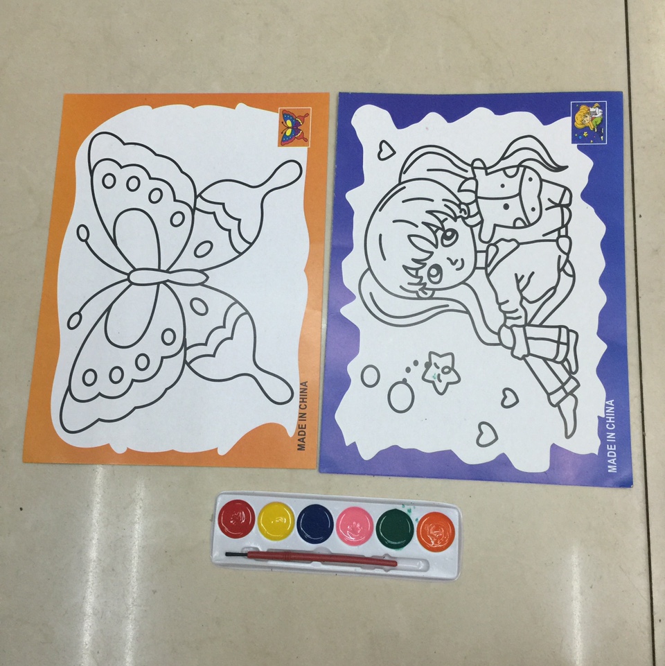6色水彩画 两张水彩画 多种图案儿童画画 手工制作 水彩颜料制作