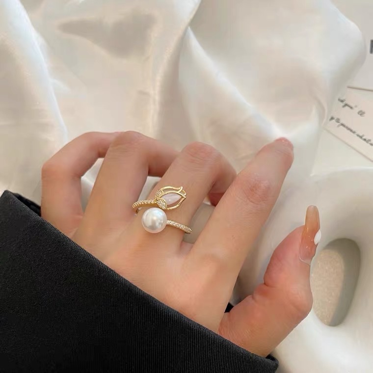 郁金香小众设计锆石戒指女轻奢时尚开口可调节指环精致个性食指戒产品图
