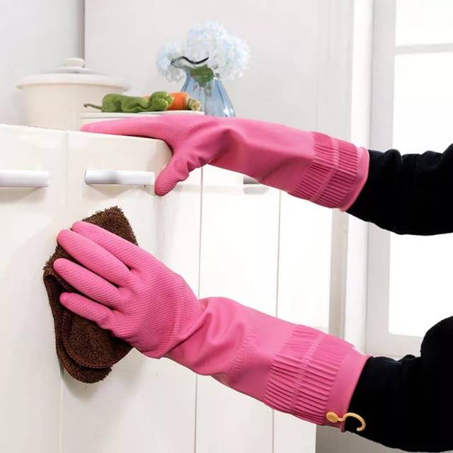 双色手套洗碗手套女厨房橡胶冬季洗衣服保暖防水1