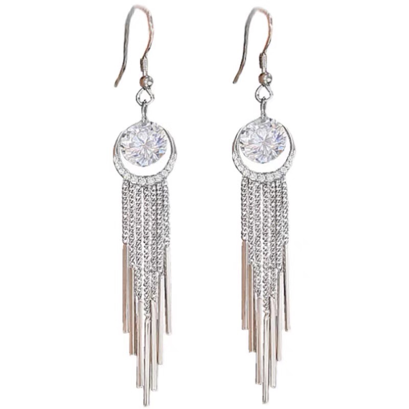 Super fairy long summer earrings 2021 Internet red explosion with gemstone Internet red fringe Korean version earrings