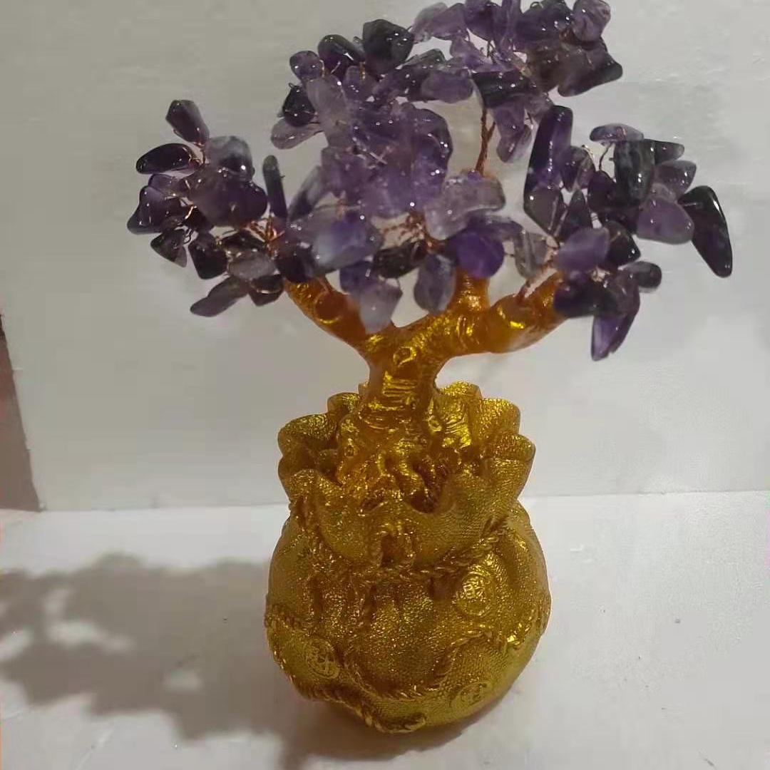 F迷你号紫晶发财树工艺品礼品摆件酒柜装饰品