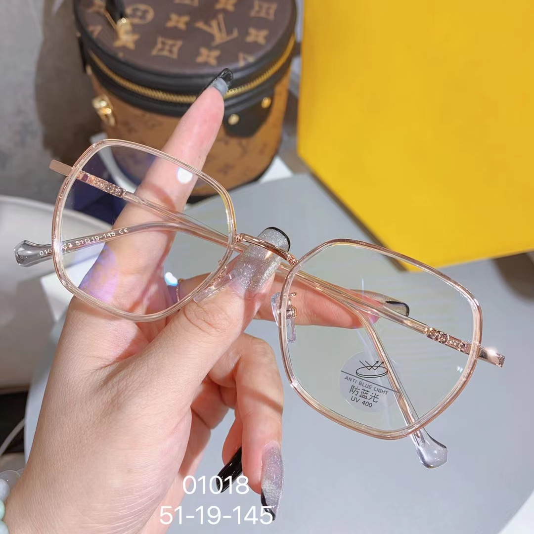 01018抹茶色眼镜框眼镜架金属圈中圈方形V边型镜架长胶套防过敏镜腿