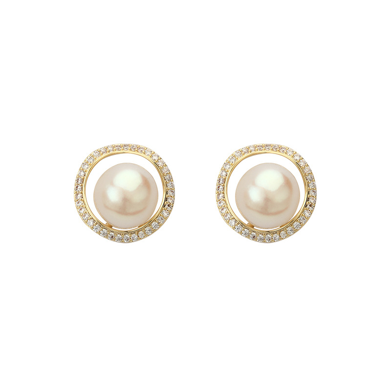 s925 Sterling Silver earpin Copper microinset Zircon ins natural freshwater pearl geometric simple earrings Female Wholesale 2