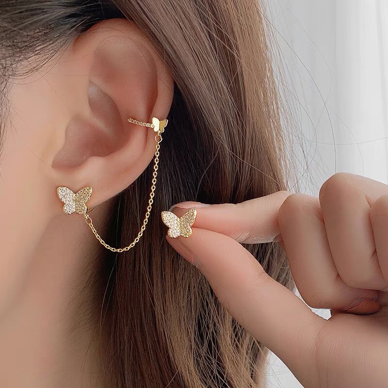New premium niche butterfly ear bone clip earrings One-piece stud temperament earrings
